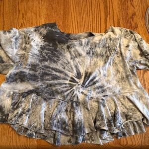 BDG Gray and Black Crop Ruffled Blouse